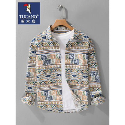 Importé - Chemise Homme Manches Longues TUCANO Motif Ethnique Géométrique Pur Coton - YY259102