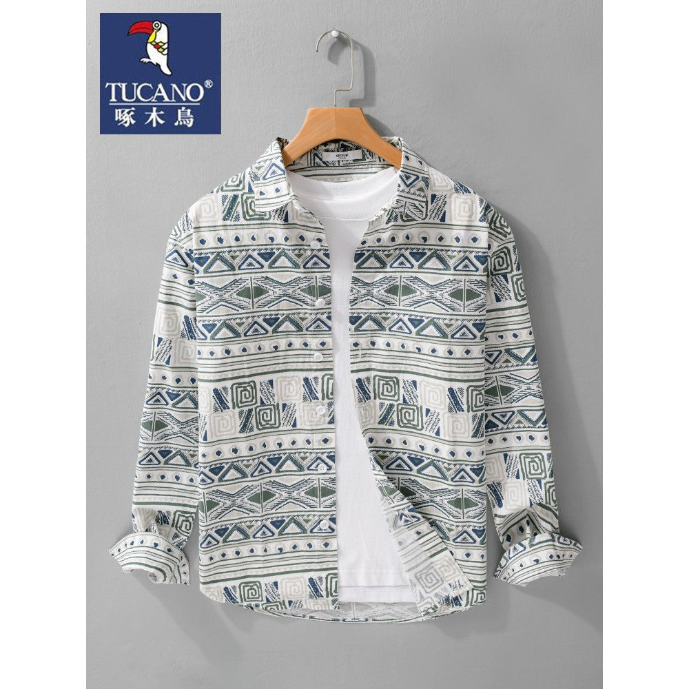 Importé - Chemise Homme Manches Longues TUCANO Motif Ethnique Géométrique Pur Coton - YY259102