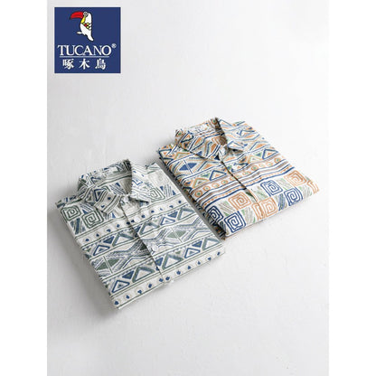 Importé - Chemise Homme Manches Longues TUCANO Motif Ethnique Géométrique Pur Coton - YY259102