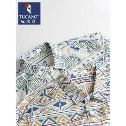 Importé - Chemise Homme Manches Longues TUCANO Motif Ethnique Géométrique Pur Coton - YY259102