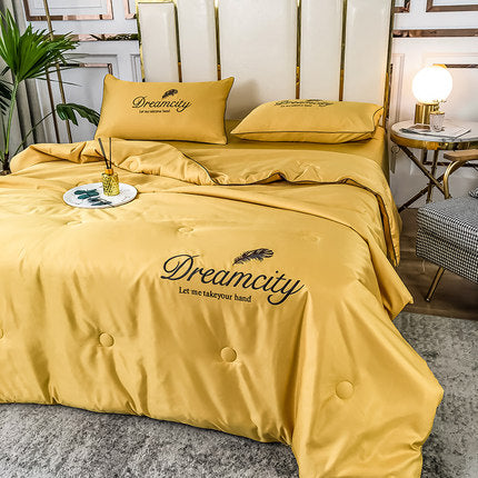 Importé - Ensemble Couette + Drap de Lit + 2 Taie En Soie Brodée 4 Pièces