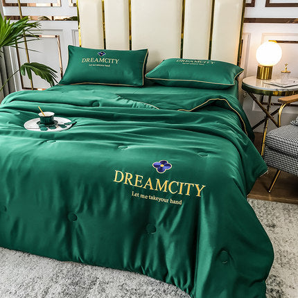 Importé - Ensemble Couette + Drap de Lit + 2 Taie En Soie Brodée 4 Pièces
