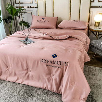Importé - Ensemble Couette + Drap de Lit + 2 Taie En Soie Brodée 4 Pièces