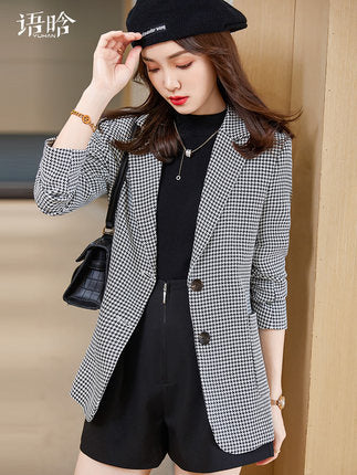 Importé - Blazer Slim Femme Décontractée à Carreaux