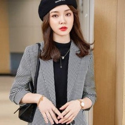Importé - Blazer Slim Femme Décontractée à Carreaux