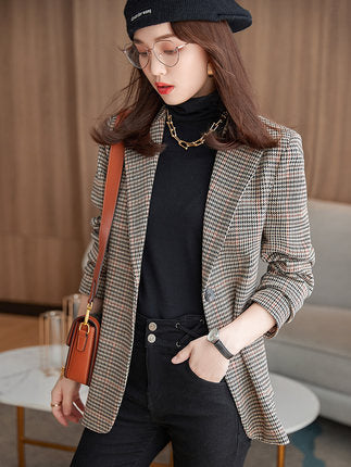 Importé - Blazer Slim Femme Décontractée à Carreaux
