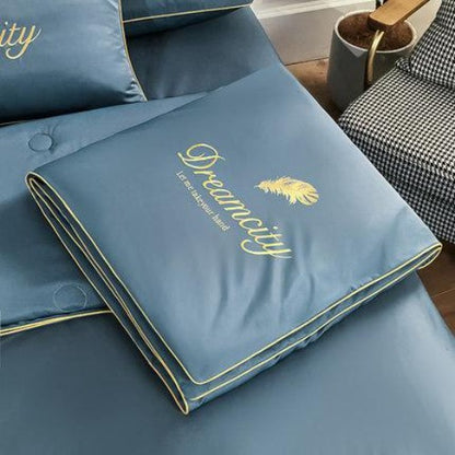 Importé - Ensemble Couette + Drap de Lit + 2 Taie En Soie Brodée 4 Pièces
