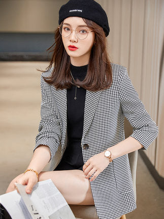 Importé - Blazer Slim Femme Décontractée à Carreaux