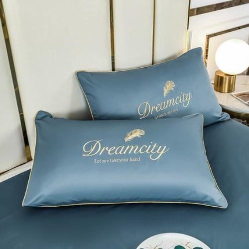 Importé - Ensemble Couette + Drap de Lit + 2 Taie En Soie Brodée 4 Pièces