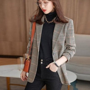 Importé - Blazer Slim Femme Décontractée à Carreaux