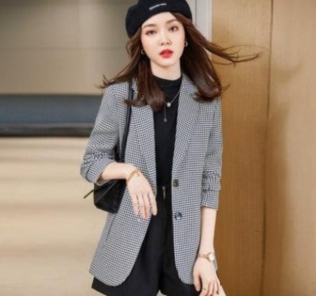 Importé - Blazer Slim Femme Décontractée à Carreaux