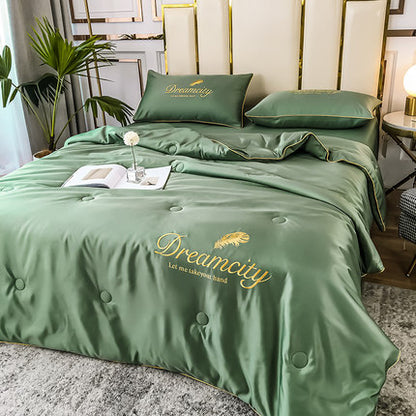 Importé - Ensemble Couette + Drap de Lit + 2 Taie En Soie Brodée 4 Pièces
