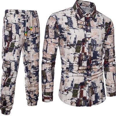 Importé - Ensemble Chemise + Pantalon Homme De Loisirs Décontracté Manches Longues