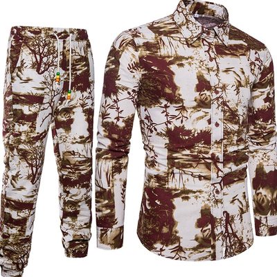 Importé - Ensemble Chemise + Pantalon Homme De Loisirs Décontracté Manches Longues