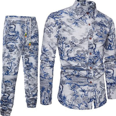 Importé - Ensemble Chemise + Pantalon Homme De Loisirs Décontracté Manches Longues