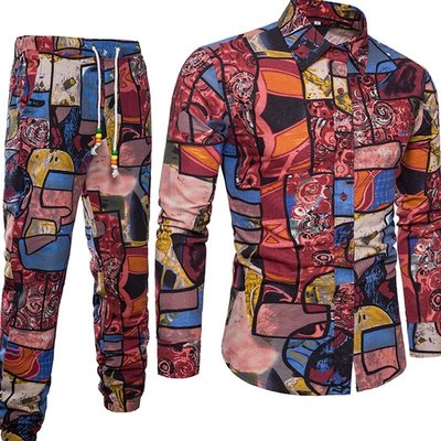 Importé - Ensemble Chemise + Pantalon Homme De Loisirs Décontracté Manches Longues