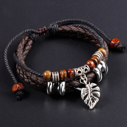 Importé - Bracelets Fashion En Cuir Tissés et Ornements pour Hommes