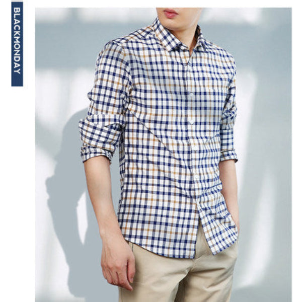 Importé - Chemise Homme Pur Coton à Carreaux Manche Longue