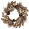 DECO NOEL-COURONNE EN SAPIN+POMME DE PIN-DORE BRILLANT