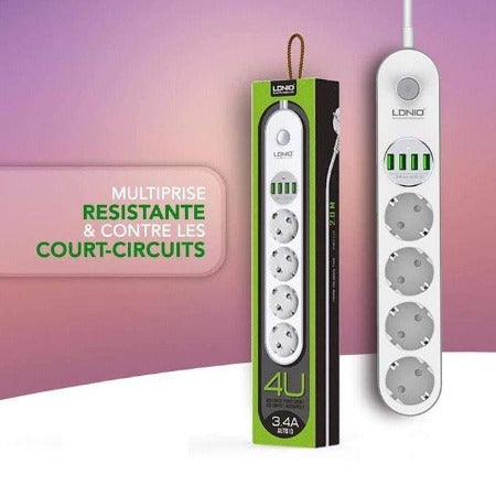 Multiprises LDNIO - 4 Prises CA EU + 4 Ports USB - Protections multiples