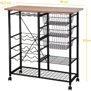 TABLE DE BAR EN METAL NOIR-PANIERS+PORTE BOUTEILLE