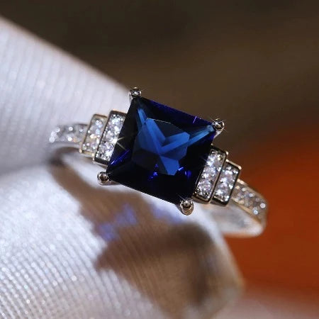 Importé -  Bague Femme Plaqué En Diamant Bleu