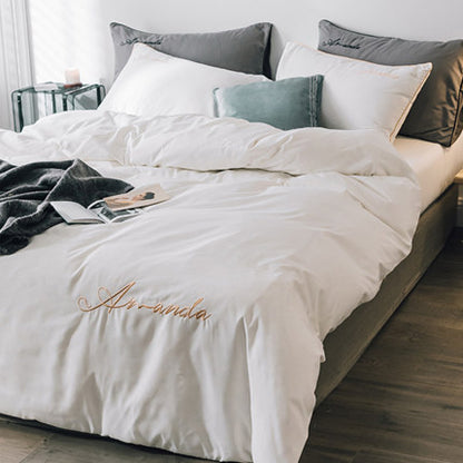 Importé - Drap De Lit Ponçage 4 Pièces Brodé Couette De Style Nordique 3 Pièces 4 Housse De Couette En Coton