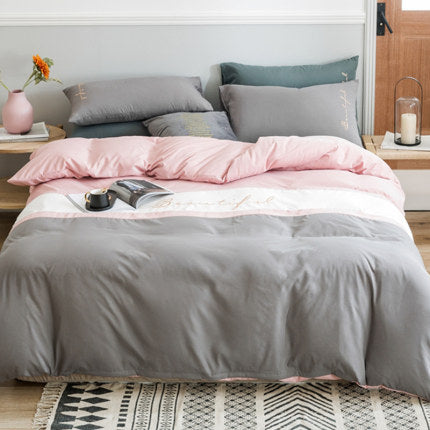 Importé - Drap De Lit Ponçage 4 Pièces Brodé Couette De Style Nordique 3 Pièces 4 Housse De Couette En Coton