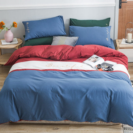 Importé - Drap De Lit Ponçage 4 Pièces Brodé Couette De Style Nordique 3 Pièces 4 Housse De Couette En Coton