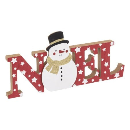 NOEL PANCARTE EN BOIS-30CM-ROUGE BLANC