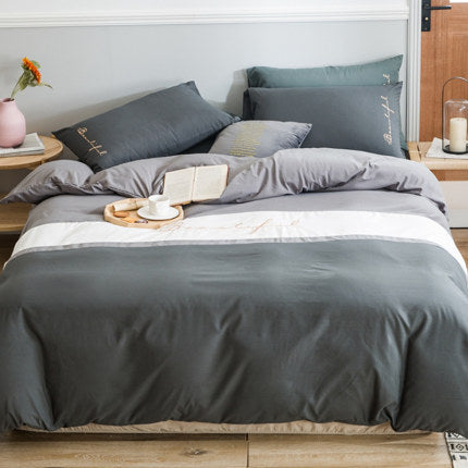 Importé - Drap De Lit Ponçage 4 Pièces Brodé Couette De Style Nordique 3 Pièces 4 Housse De Couette En Coton