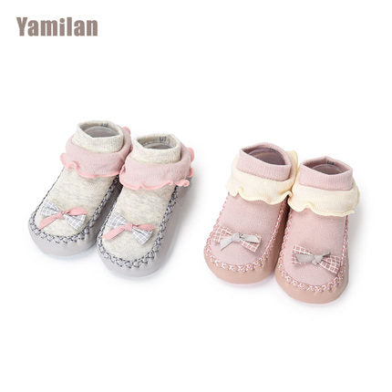 Importé - Lot de 2 paires de Chaussons Bébé/Enfants Antidérapant avec nœud de 0-3 ans