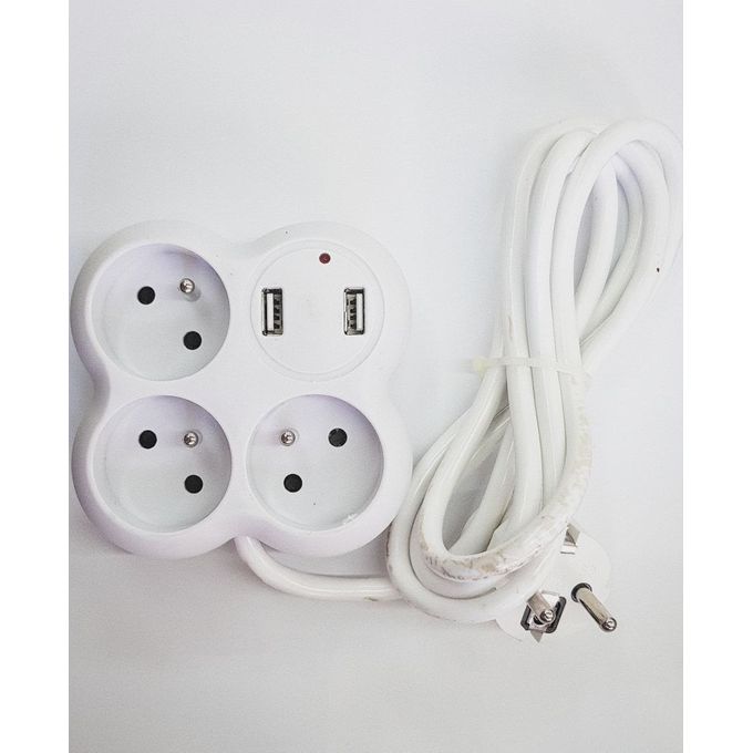 Rallonge Multiprise 3 Trous Et 2 PORT USB - Blanc