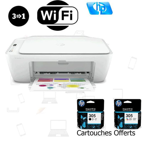 Hp Imprimante DESKJET 2710 - Wifi - Impression - Photocopie - Scanner - Blanc - Cartouches Offerts