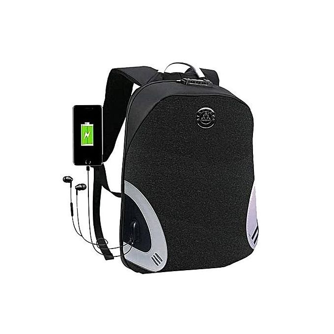 Sac à Dos Pour Ordinateur Portable Avec USB, Etanche & Antivol - Noir