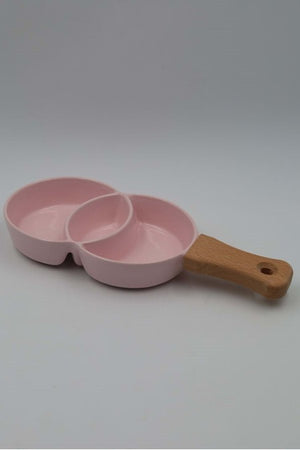 PLAT A APERITIF DOUBLE COUPELLE EN CERAMIQUE MANCHE EN BOIS