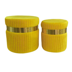 Pouf en Velours Rond x 2pcs - 35×42/29x34cm - col 19 Jaune Anneau en Métal Or