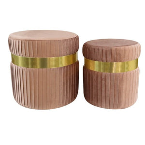 Pouf En Velours Rond x 2pcs-35×42/29x34cm - col 27 old Pink Anneau En Métal Or