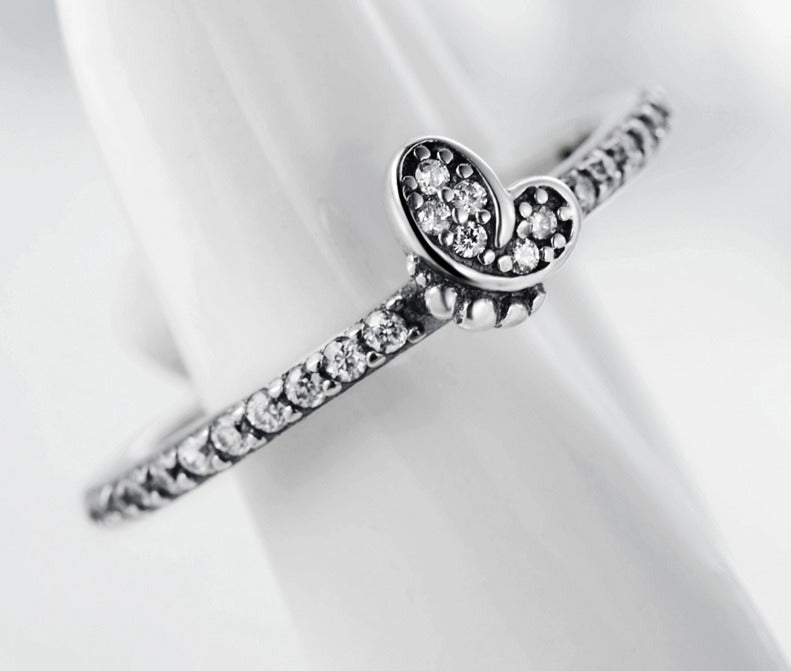 Importé -  Bague Argent Incrusté Zircon Papillon