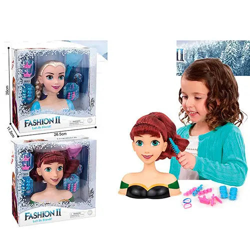Tête à coiffer Anna Elsa Disney 26 cm avec accessoires La Reine