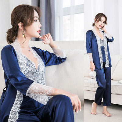 Importé - Ensemble Pyjamas + Nuisette en soie pour Femme