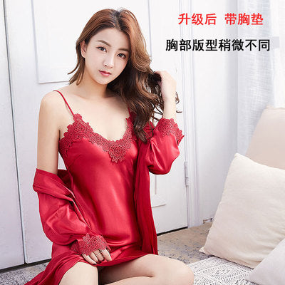 Importé - Ensemble Pyjamas + Nuisette en soie pour Femme