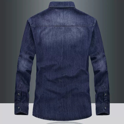 Importé - Chemise Jean Délavé Homme Rétro Manches Longues