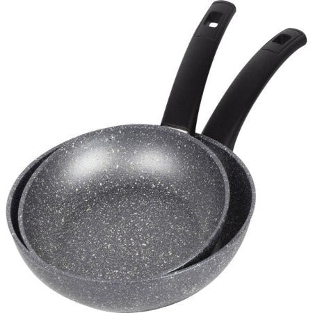Poêle San Ignacio en aluminium x2pcs-20+24cm-effet marbre-noir-gris