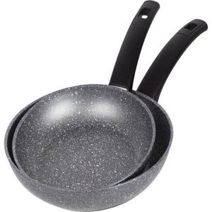 Poêle San Ignacio en aluminium x2pcs-20+24cm-effet marbre-noir-gris