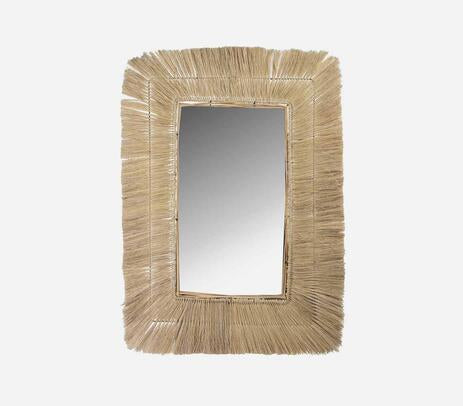 Miroir Mural Rect-81×2-113cm-Cadre en Fibre Naturelle-Noir