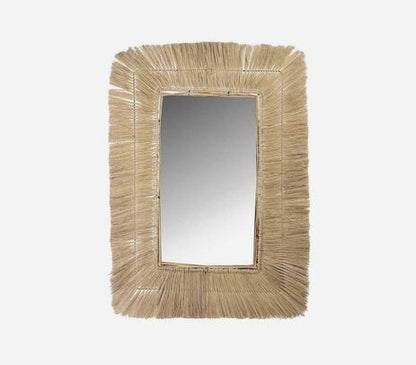Miroir Mural Rect-81×2-113cm-Cadre en Fibre Naturelle-Noir