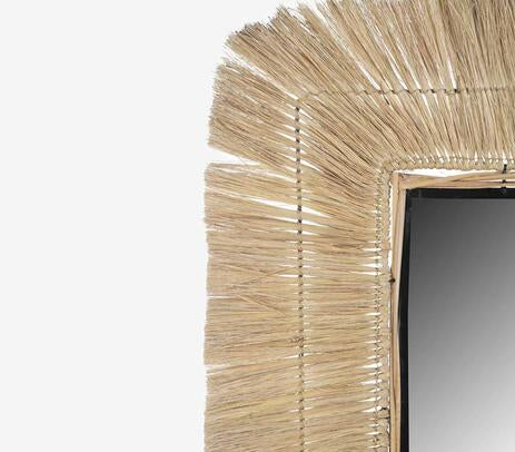 Miroir Mural Rect-81×2-113cm-Cadre en Fibre Naturelle-Noir