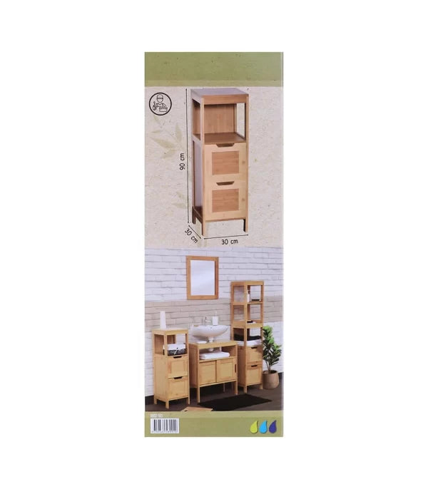 MEUBLE DE SDB EN BAMBOU 2TIROIRS/1 ETAGERE-30x30x70cm