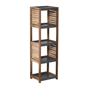 MEUBLE DE SDB EN ACACIA/MDF 5 ETAGERES-108,5×36,5x30cm-NATUREL-NOIR